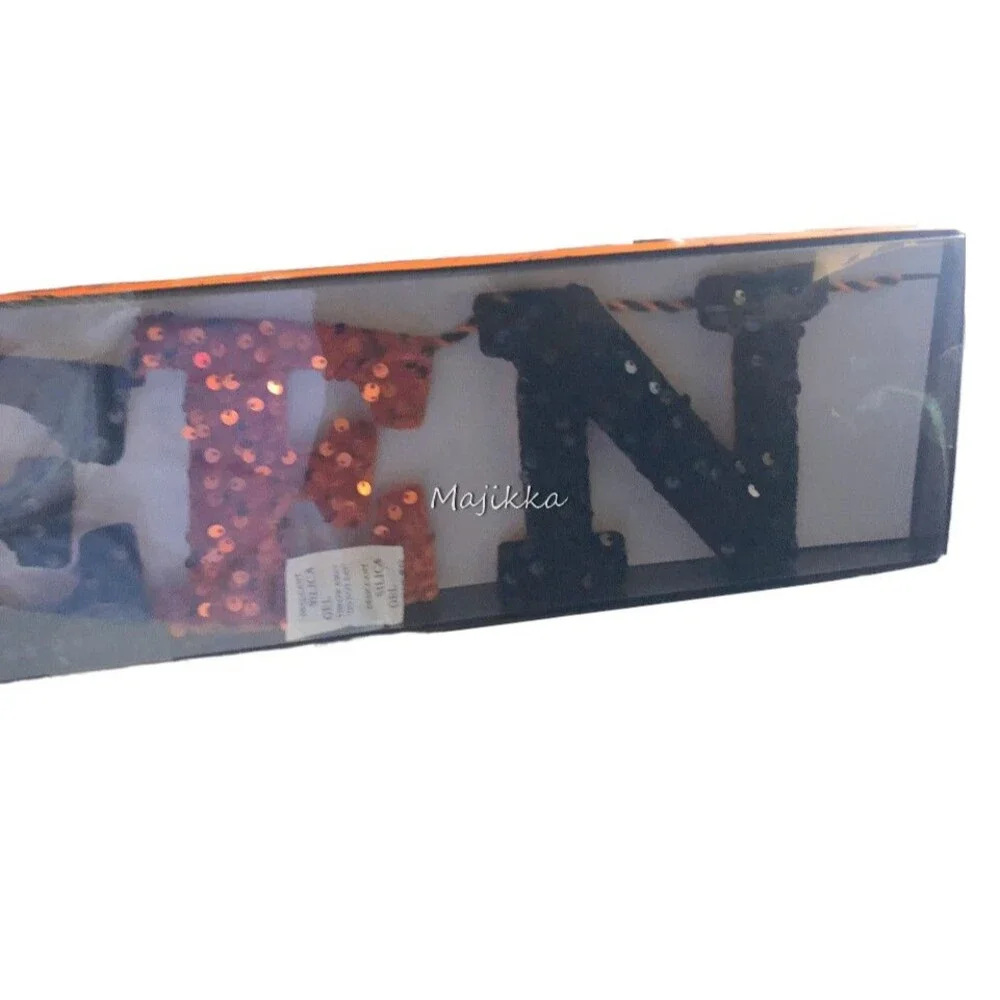 Toil & Trouble Halloween Banner 6' Long Garland Sequin Velvet Black Orange